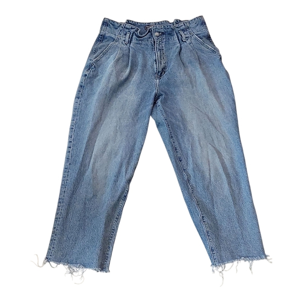 Abercrombie & Fitch Mom Blue Jeans Paper Bag High Waisted Cut Pants Size 14 EUC